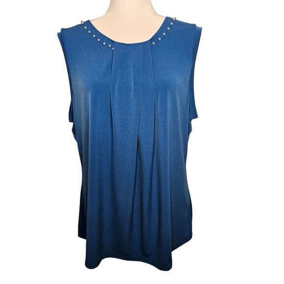 Karl Lagerfeld Paris Blue Size XL Pearl Detail On Sleeveless Shell Top - Picture 1 of 11